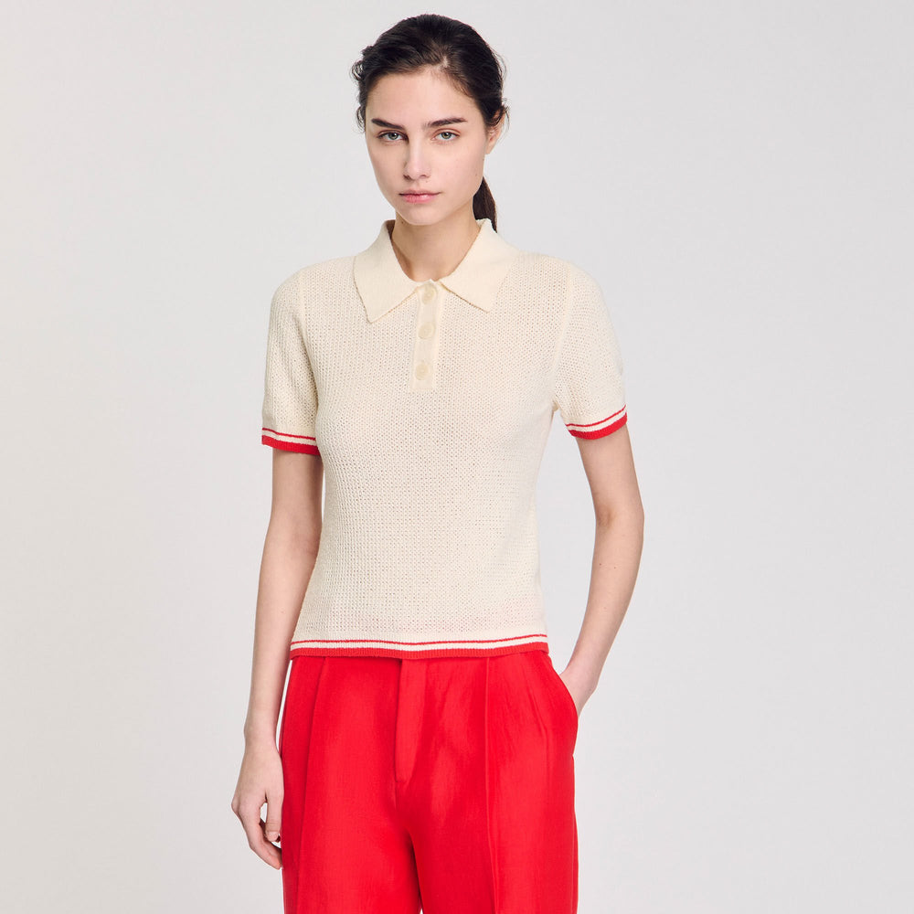 Polo-neck sweater Ecru Sandro Women