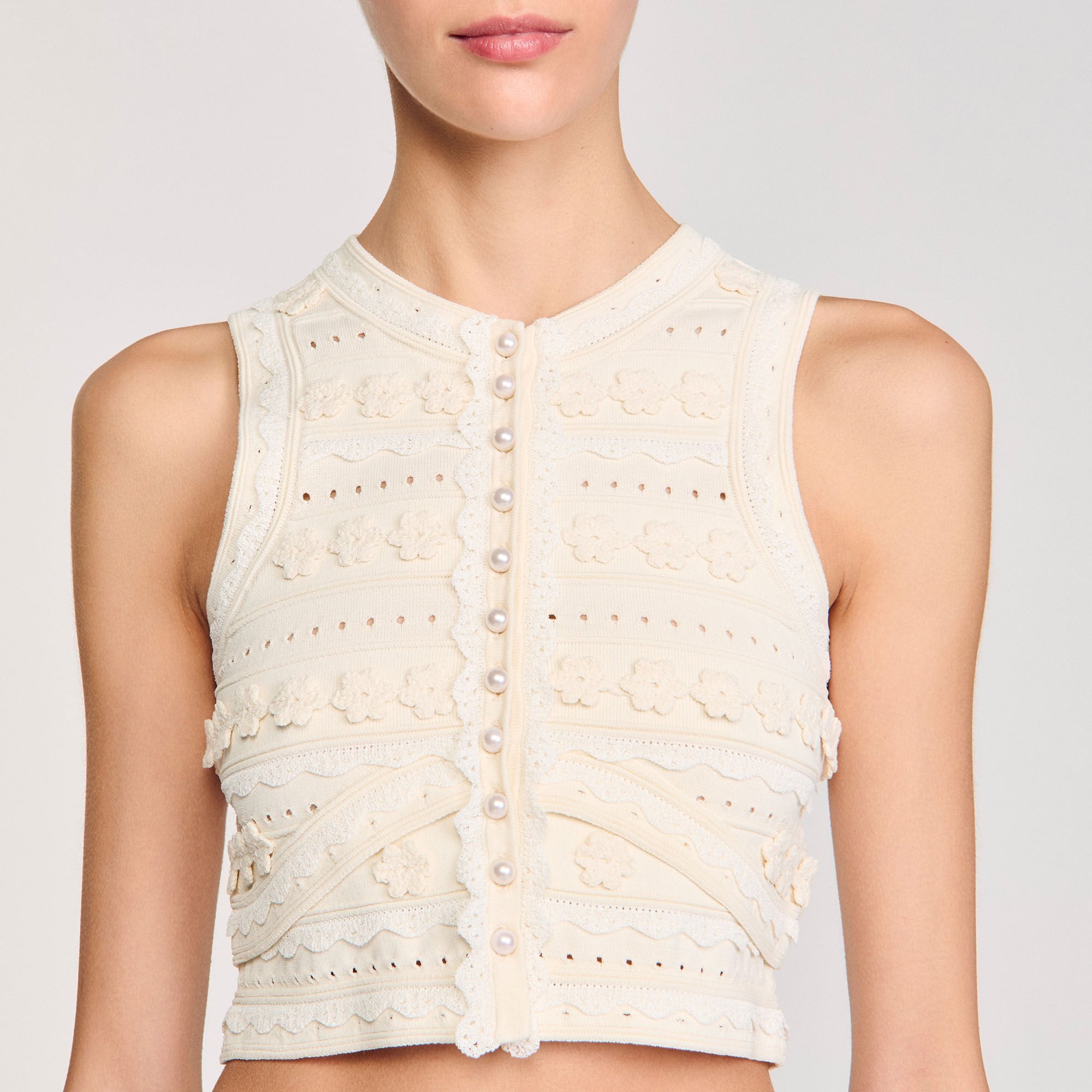 Crochet detail sweater Ecru Sandro Women