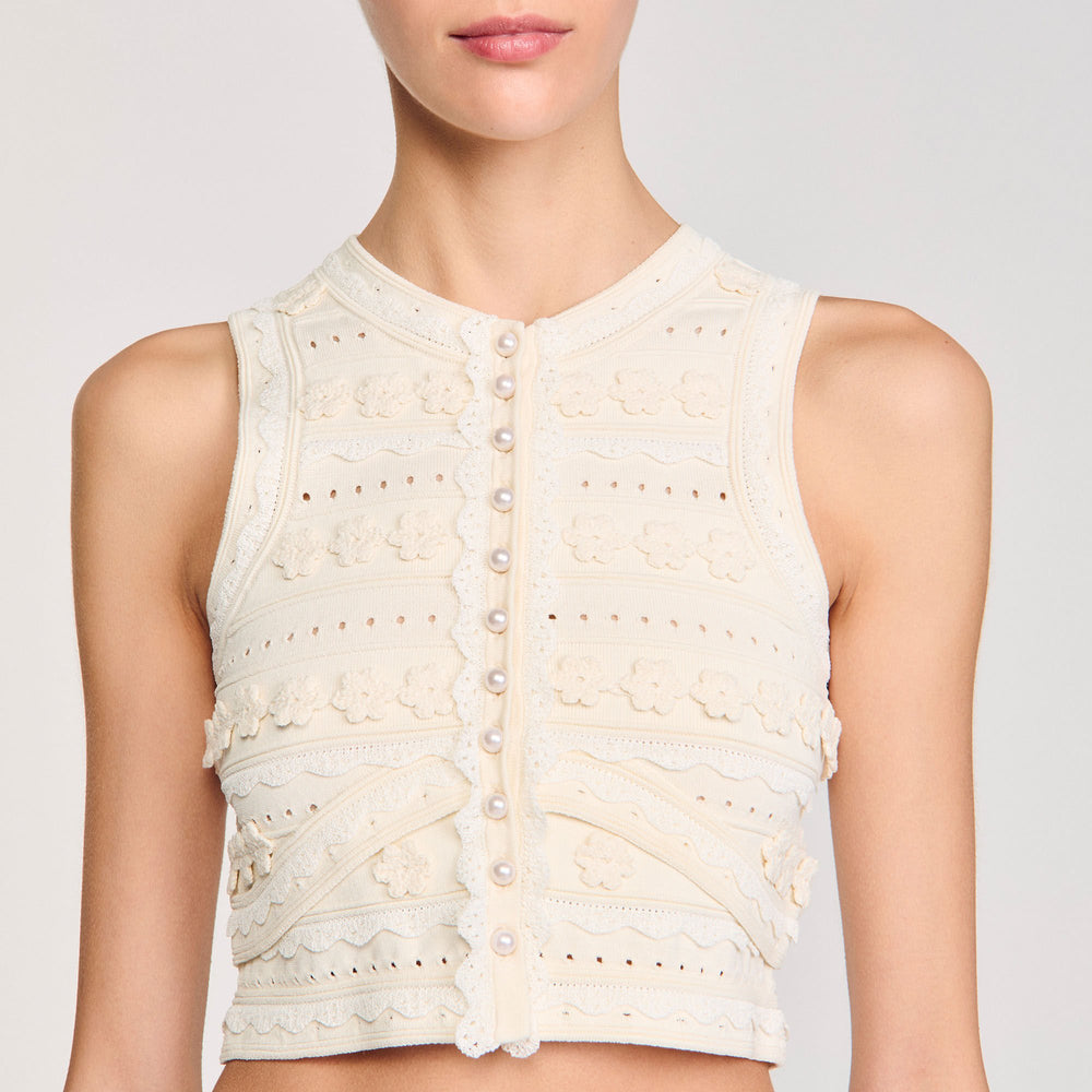 Crochet detail sweater Ecru Sandro Women