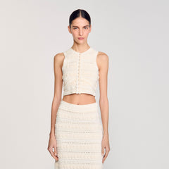 Crochet detail sweater Ecru Sandro Women