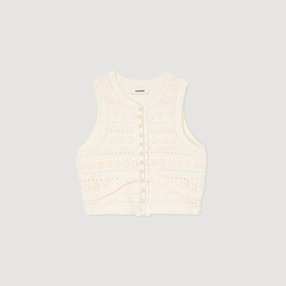 Crochet detail sweater Ecru Sandro Women