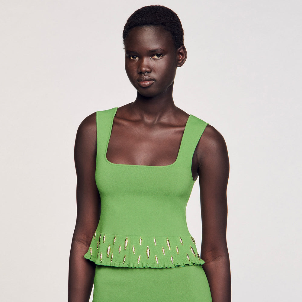 Knit top with charms Green Sandro Women
