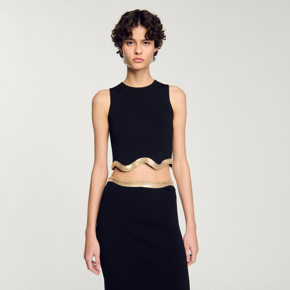 Cropped top with chain detail Black Sandro Women
