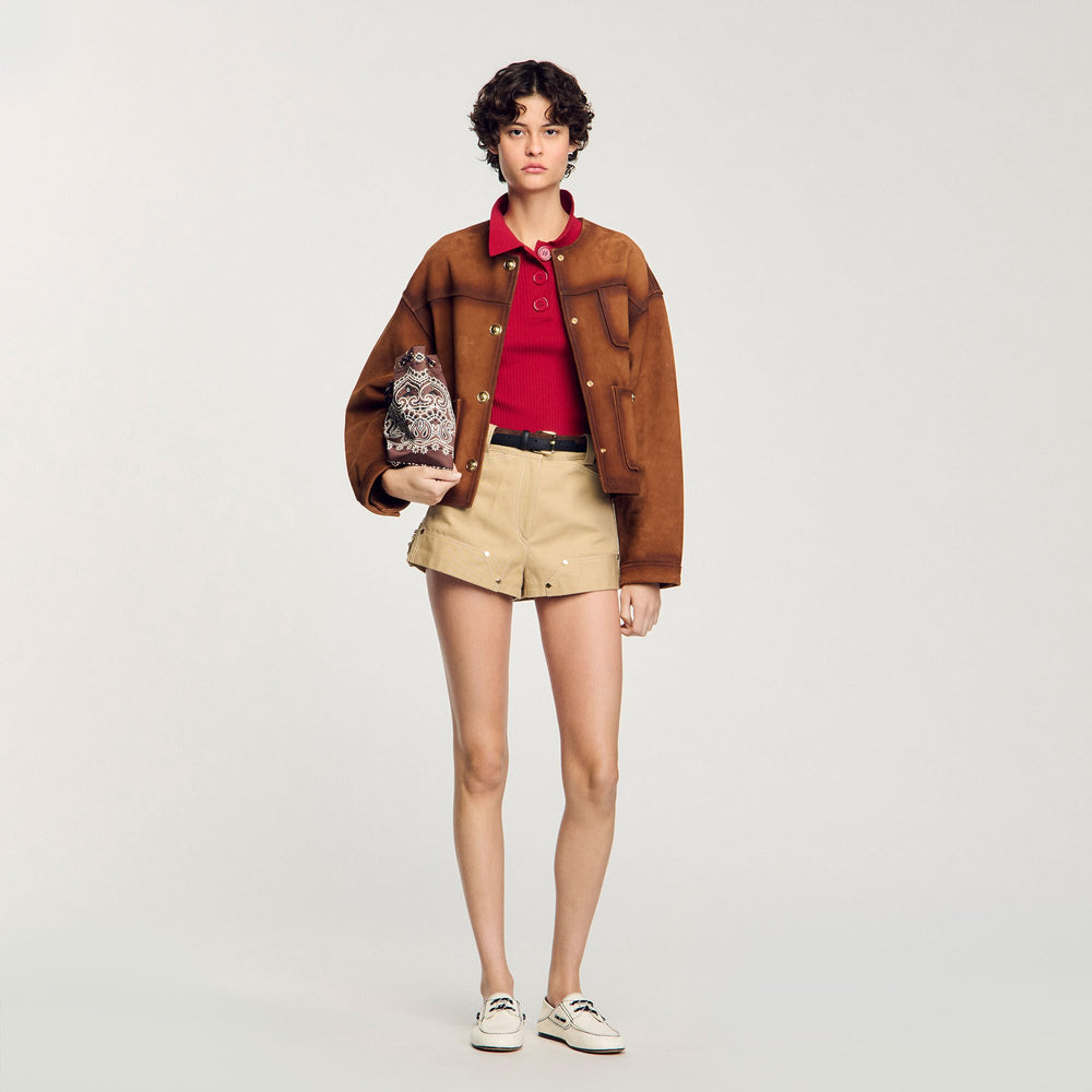 Rib knit polo shirt Cherry Sandro Women