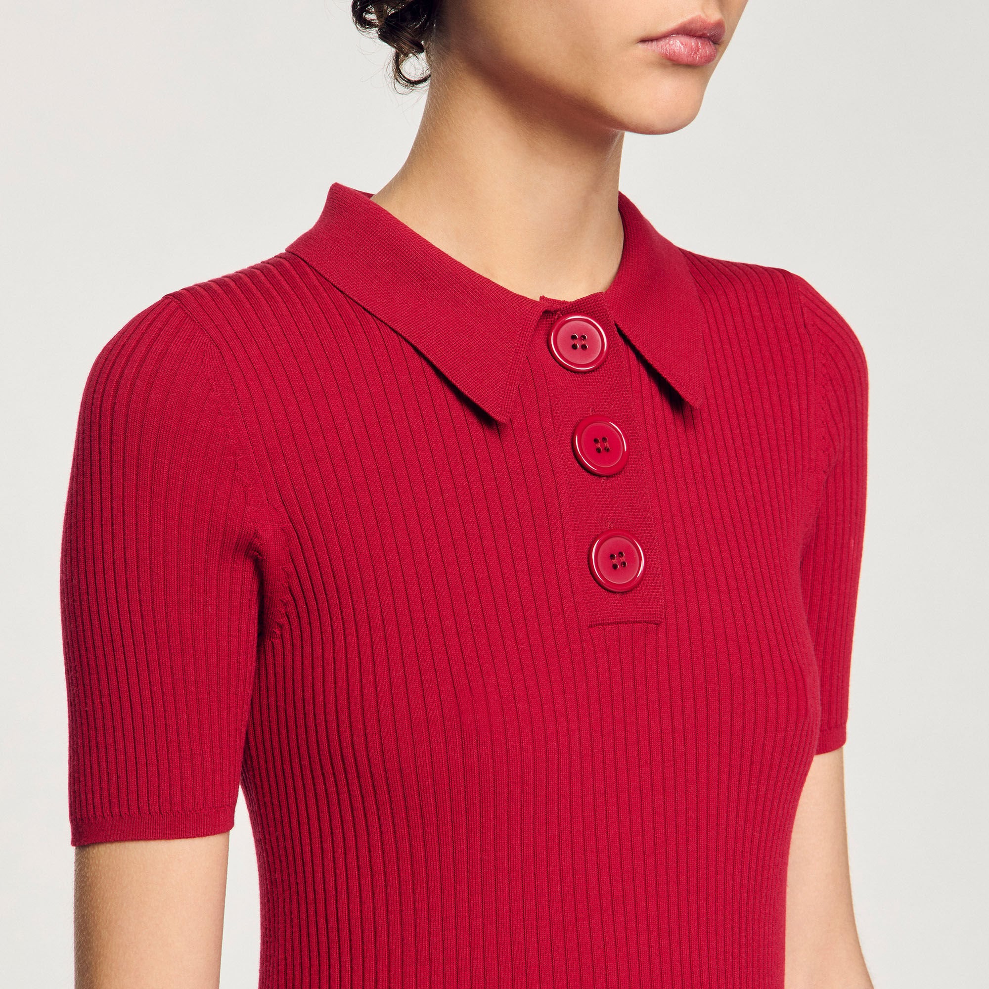 Rib knit polo shirt Cherry Sandro Women