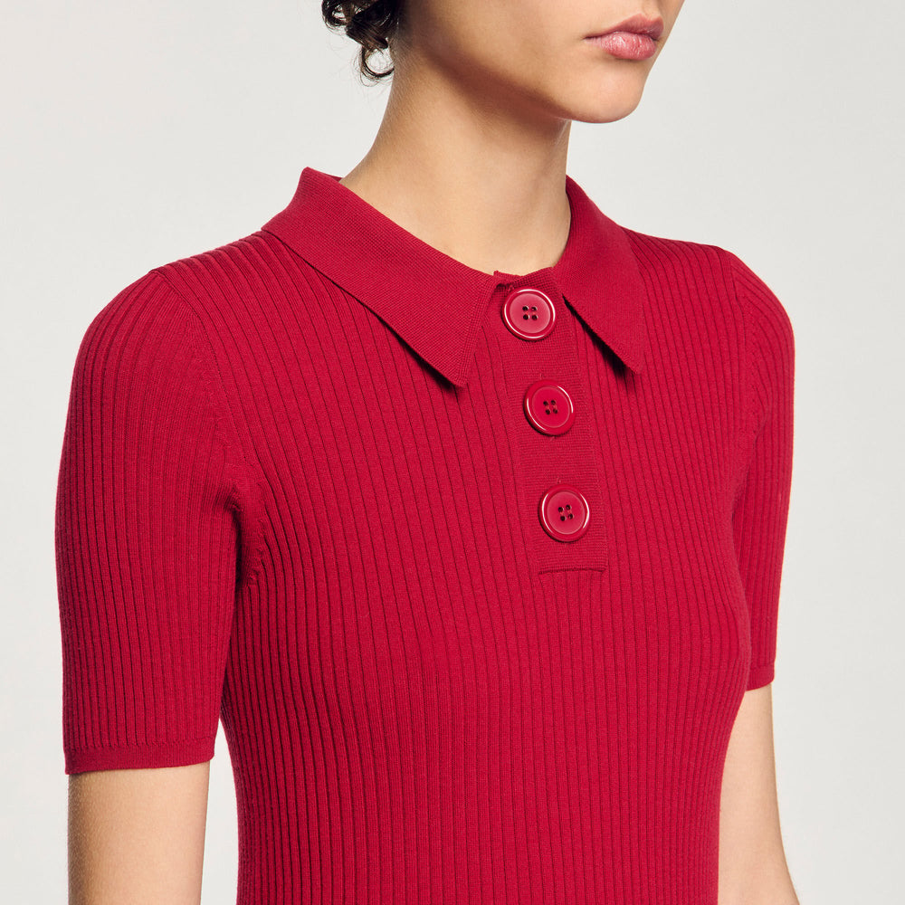 Rib knit polo shirt Cherry Sandro Women