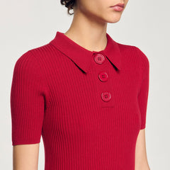 Rib knit polo shirt Cherry Sandro Women