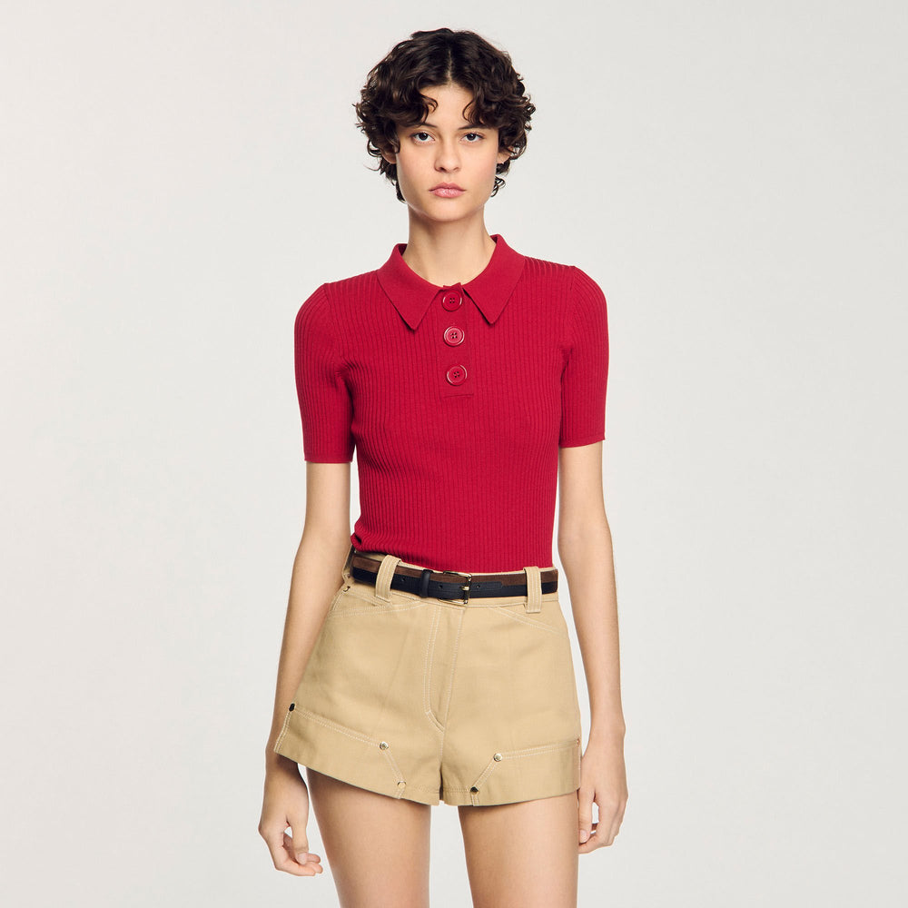 Rib knit polo shirt Cherry Sandro Women
