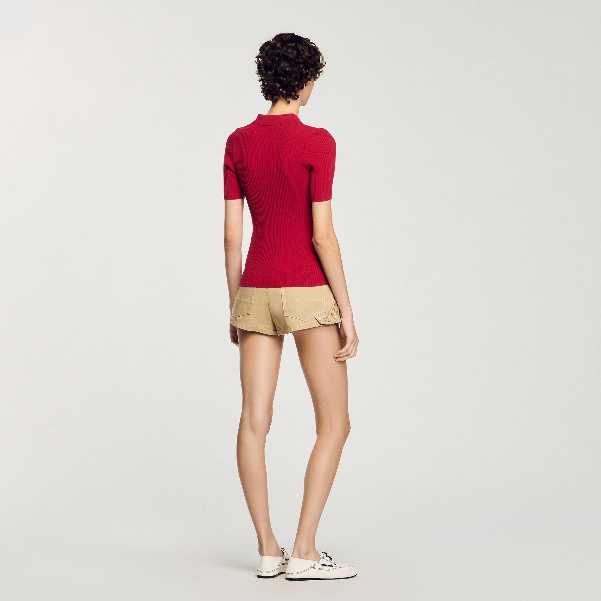 Rib knit polo shirt Cherry Sandro Women