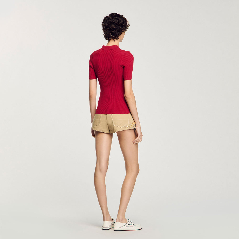 Rib knit polo shirt Cherry Sandro Women