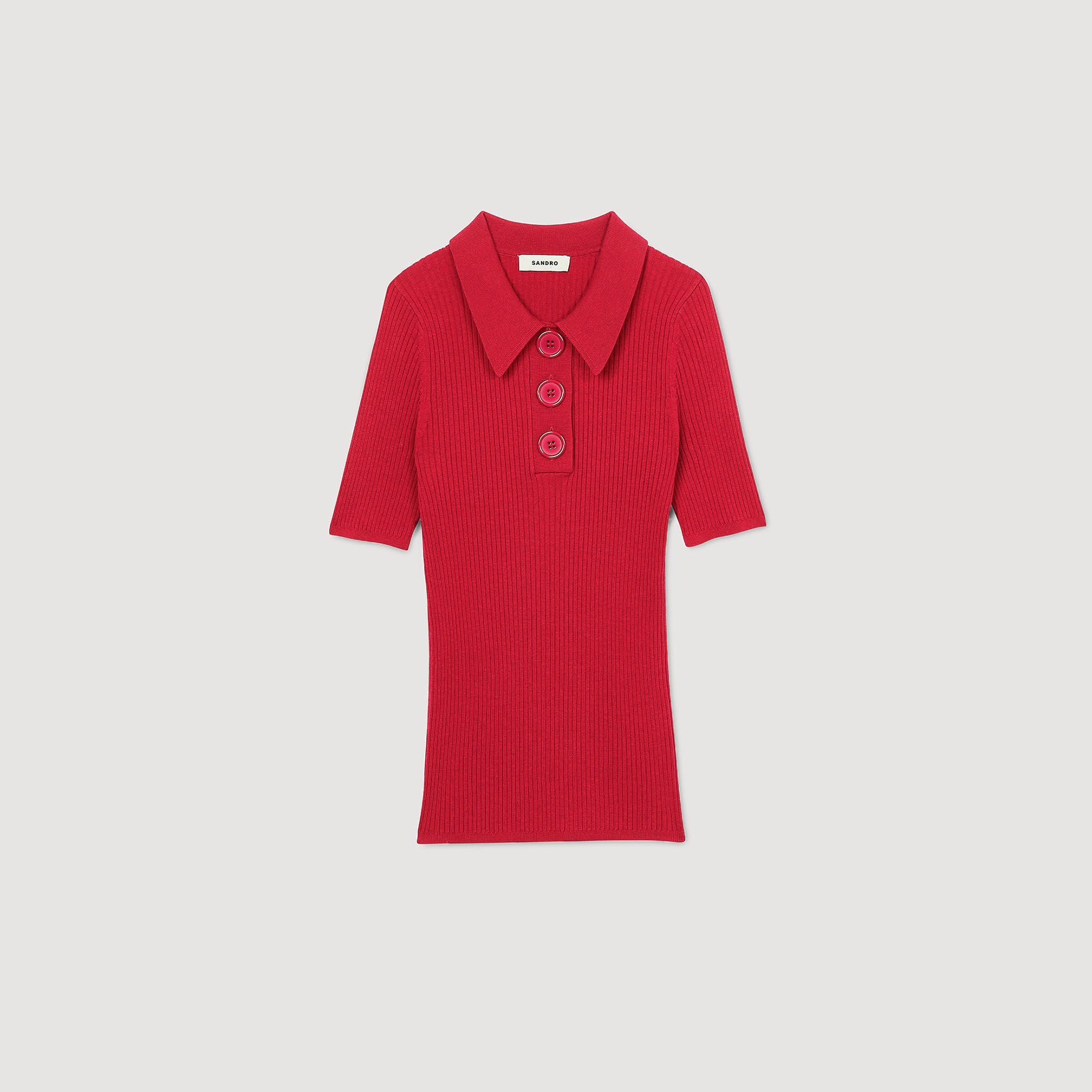 Rib knit polo shirt Cherry Sandro Women