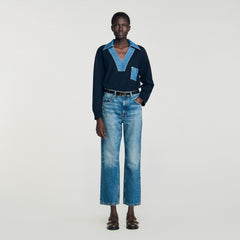 Sweater with denim details Navy Blue Sandro Women