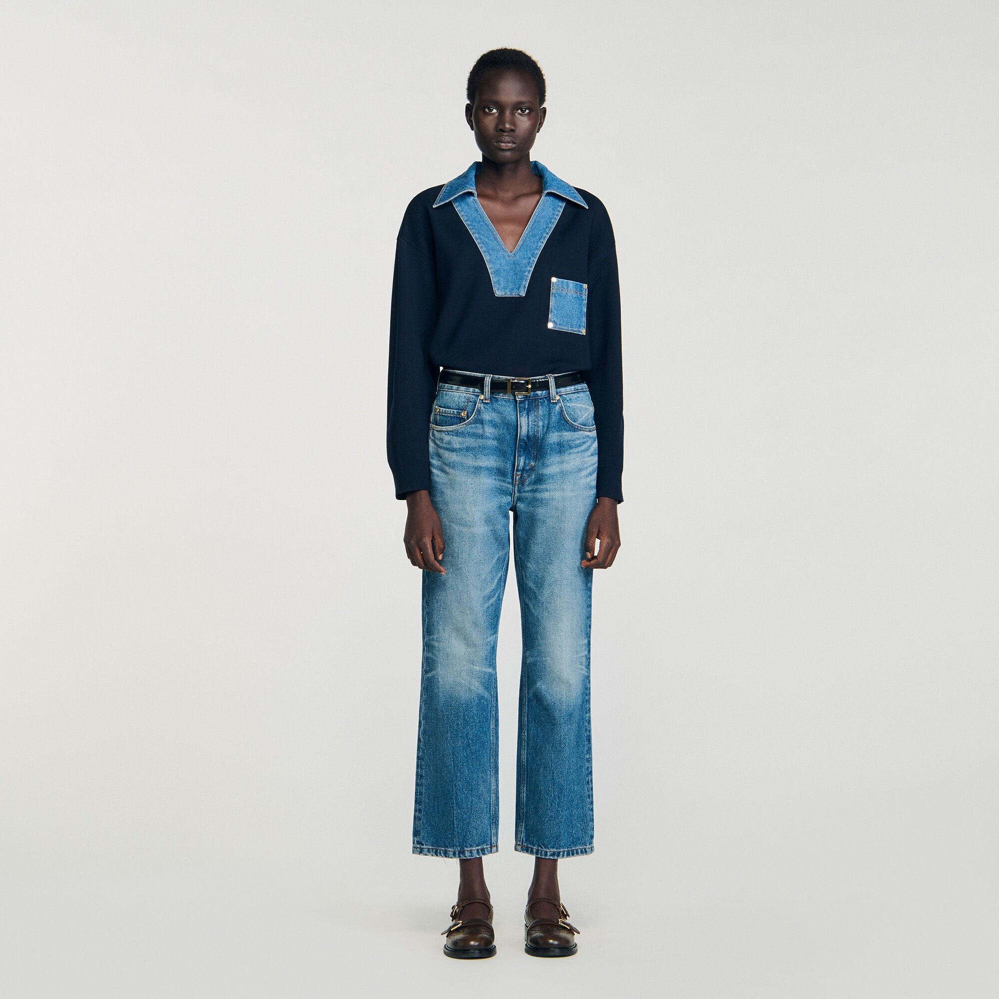 Sweater with denim details Navy Blue Sandro Women