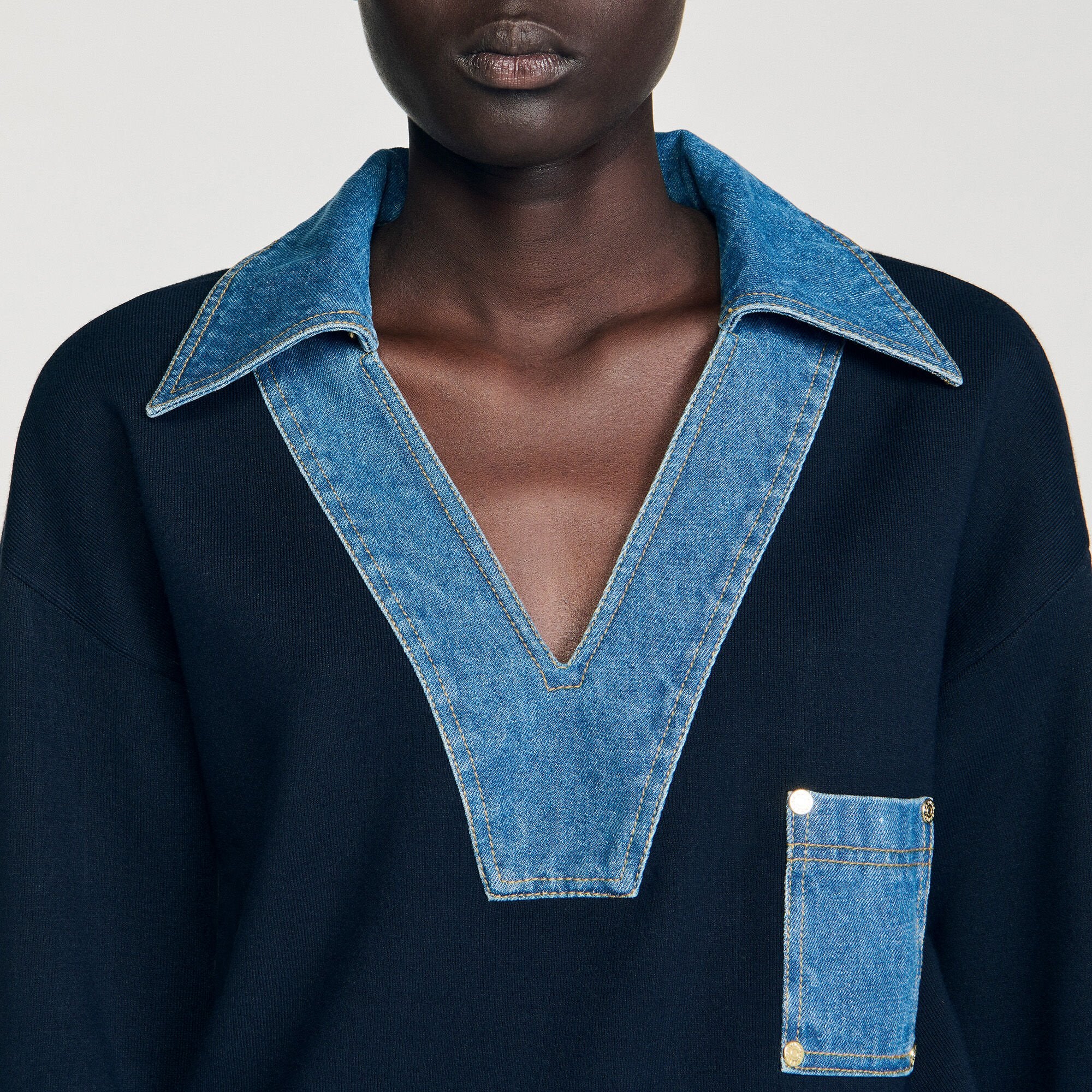 Sweater with denim details Navy Blue Sandro Women