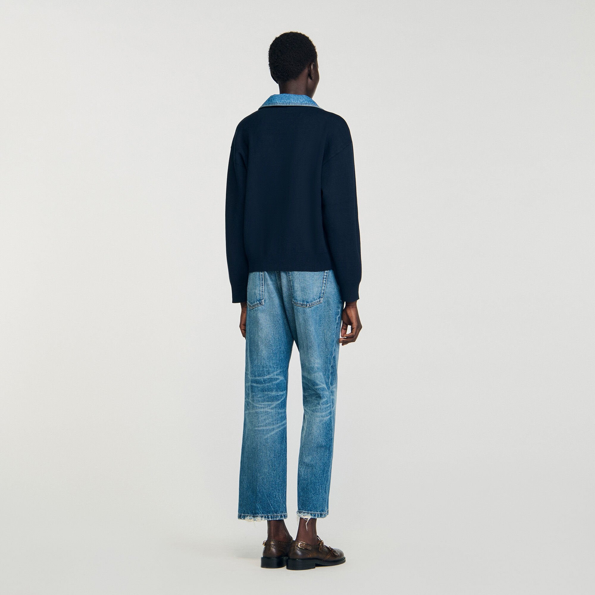 Sweater with denim details Navy Blue Sandro Women
