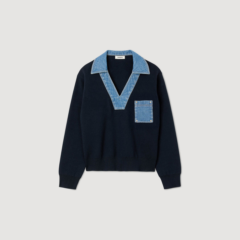 Sweater with denim details Navy Blue Sandro Women