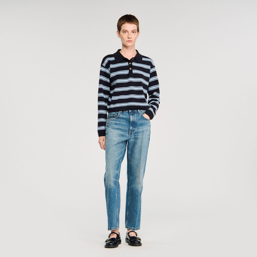 Striped polo sweater Navy Blue Sandro Women