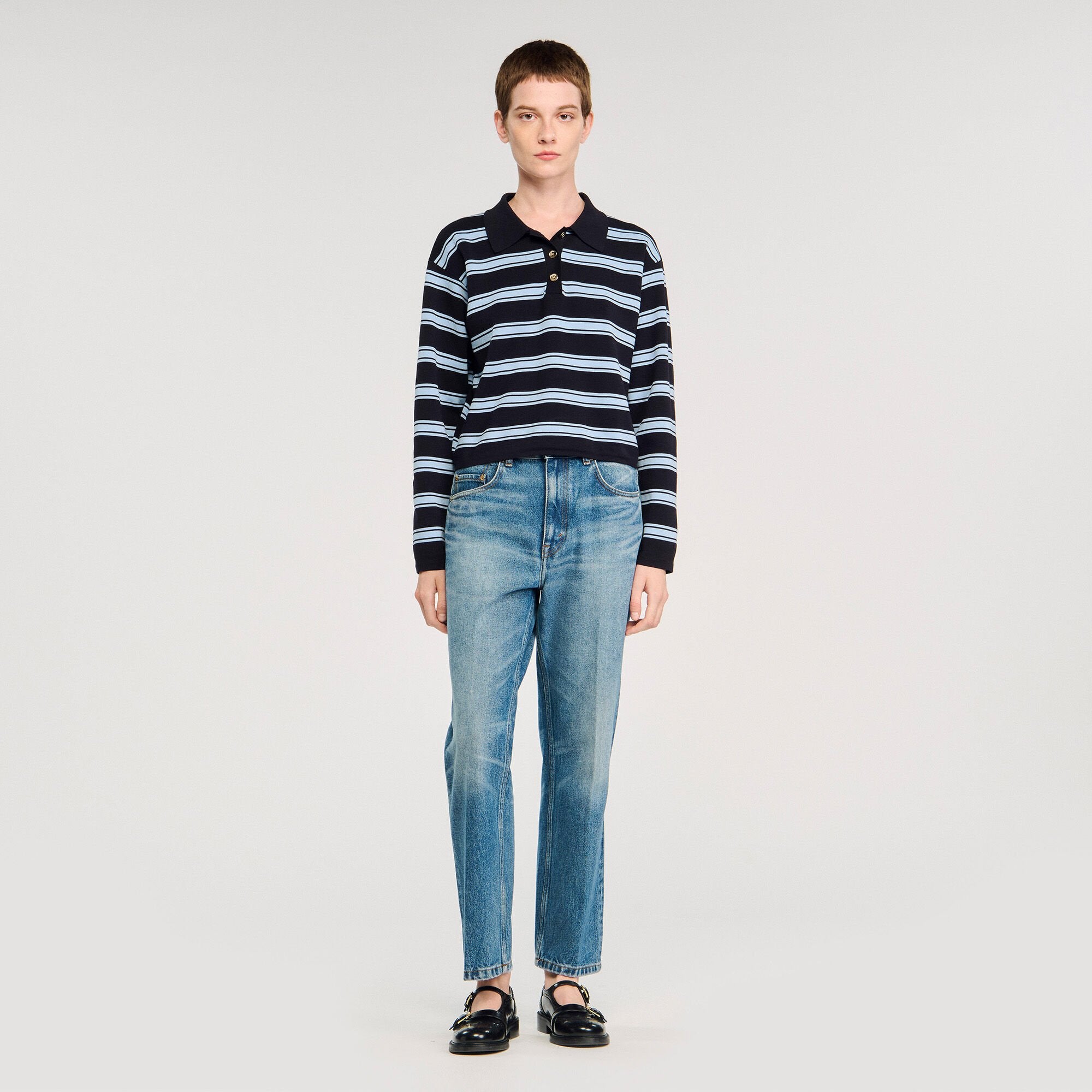 Striped polo sweater Navy Blue Sandro Women