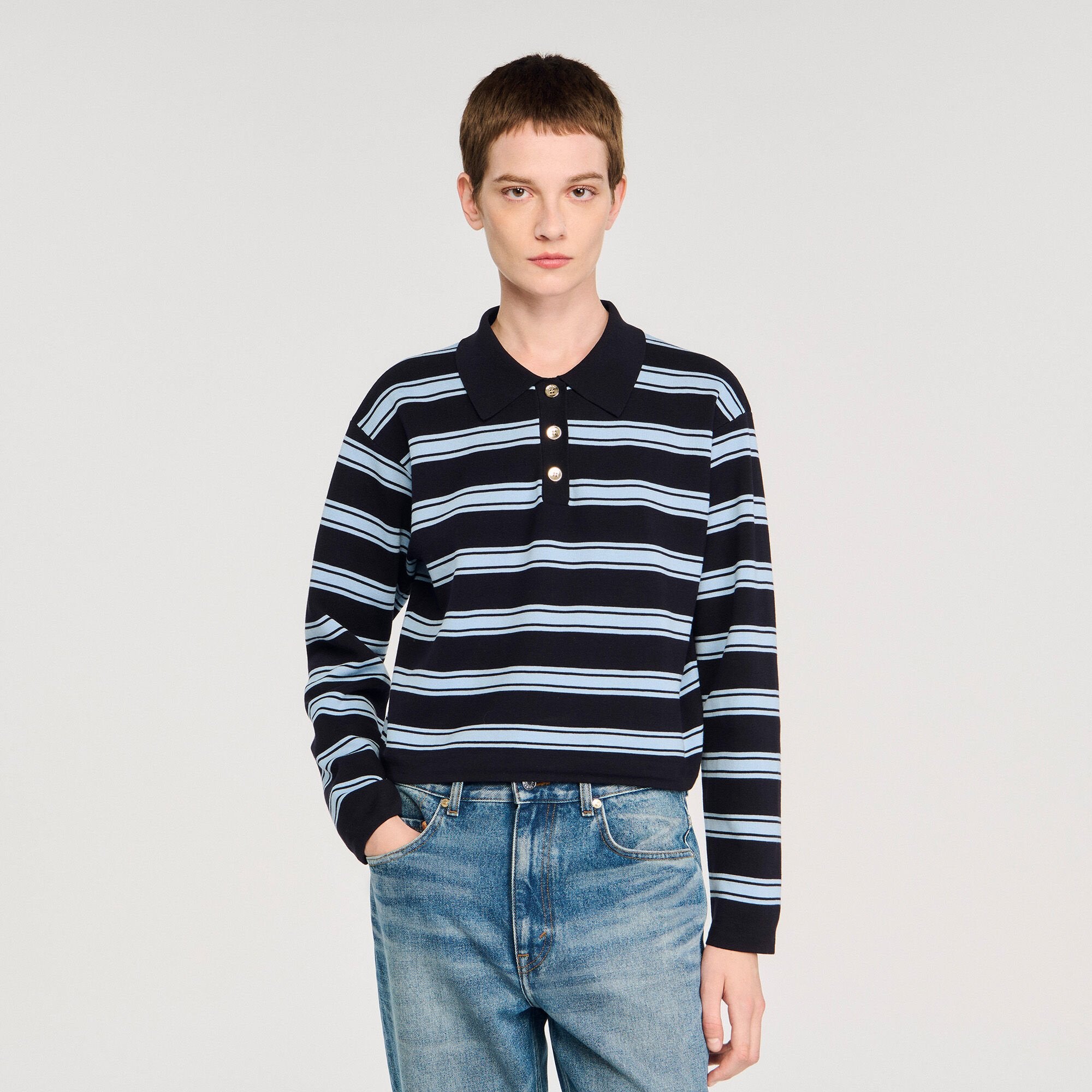 Striped polo sweater Navy Blue Sandro Women