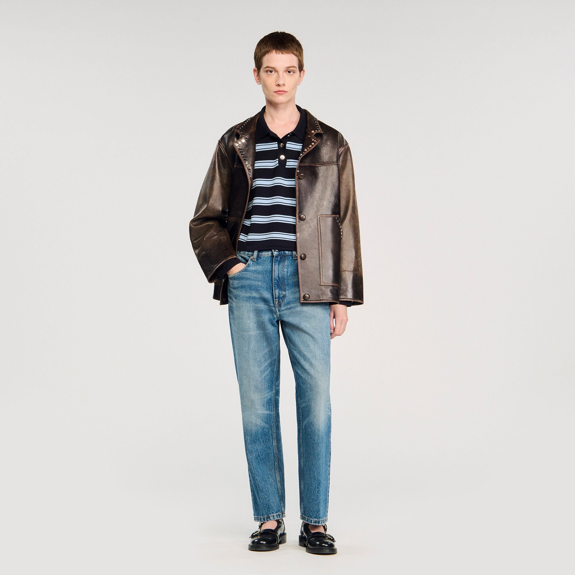 Striped polo sweater Navy Blue Sandro Women