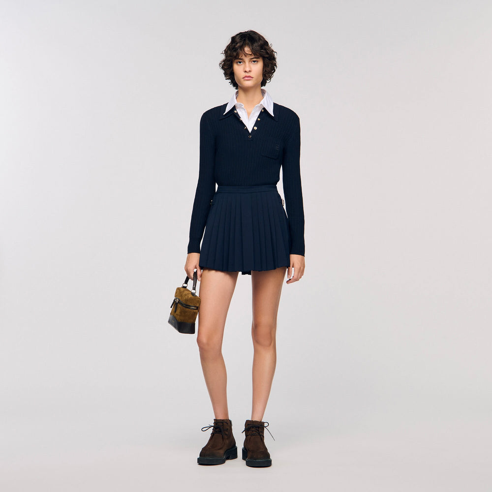 Cable knit polo sweater Navy Blue Sandro Women