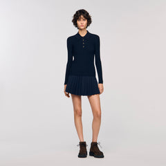 Cable knit polo sweater Navy Blue Sandro Women