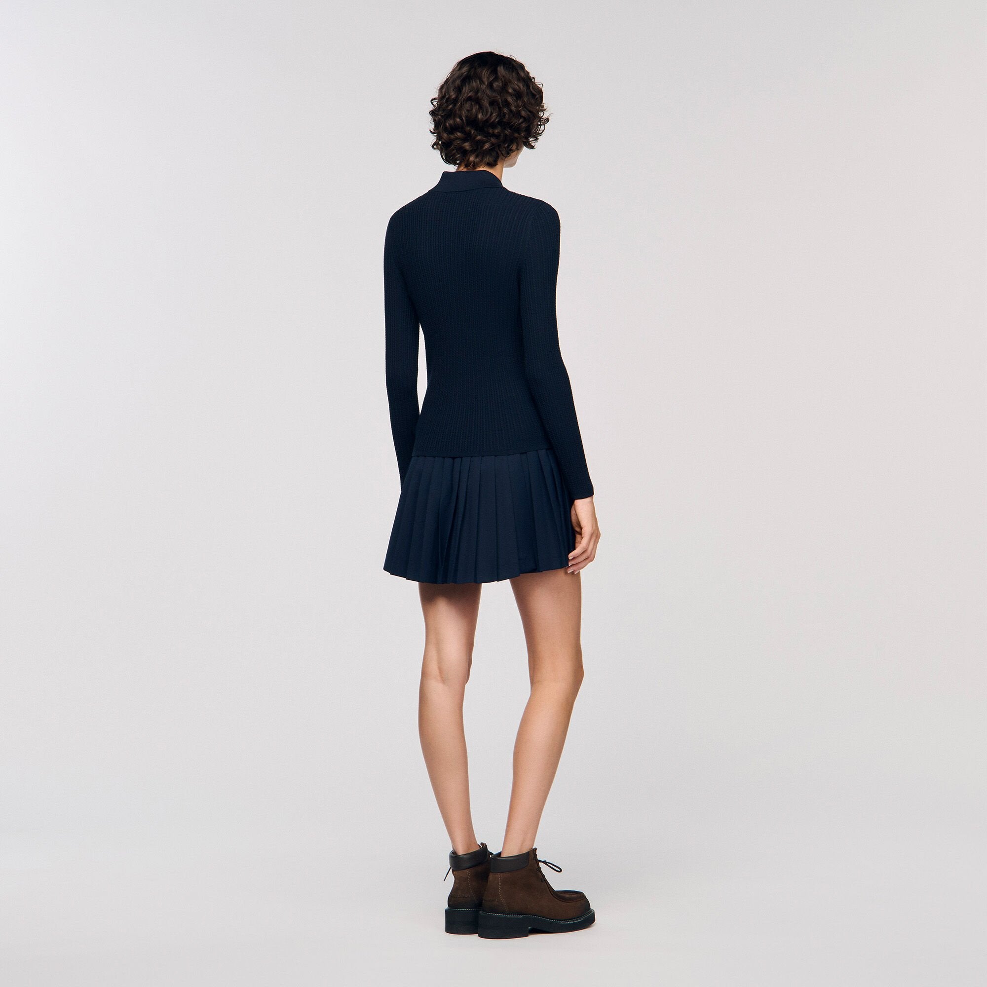 Cable knit polo sweater Navy Blue Sandro Women