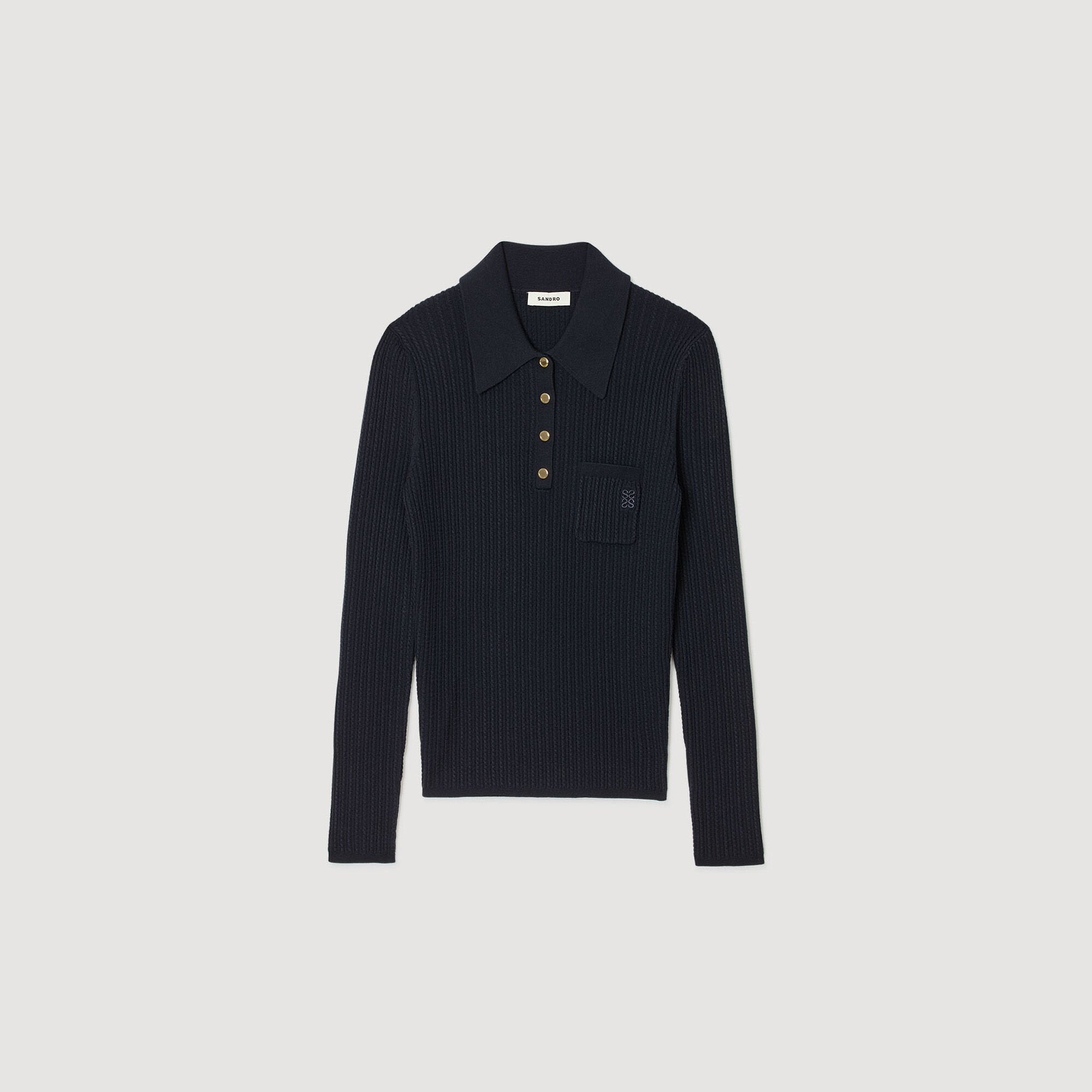 Cable knit polo sweater Navy Blue Sandro Women