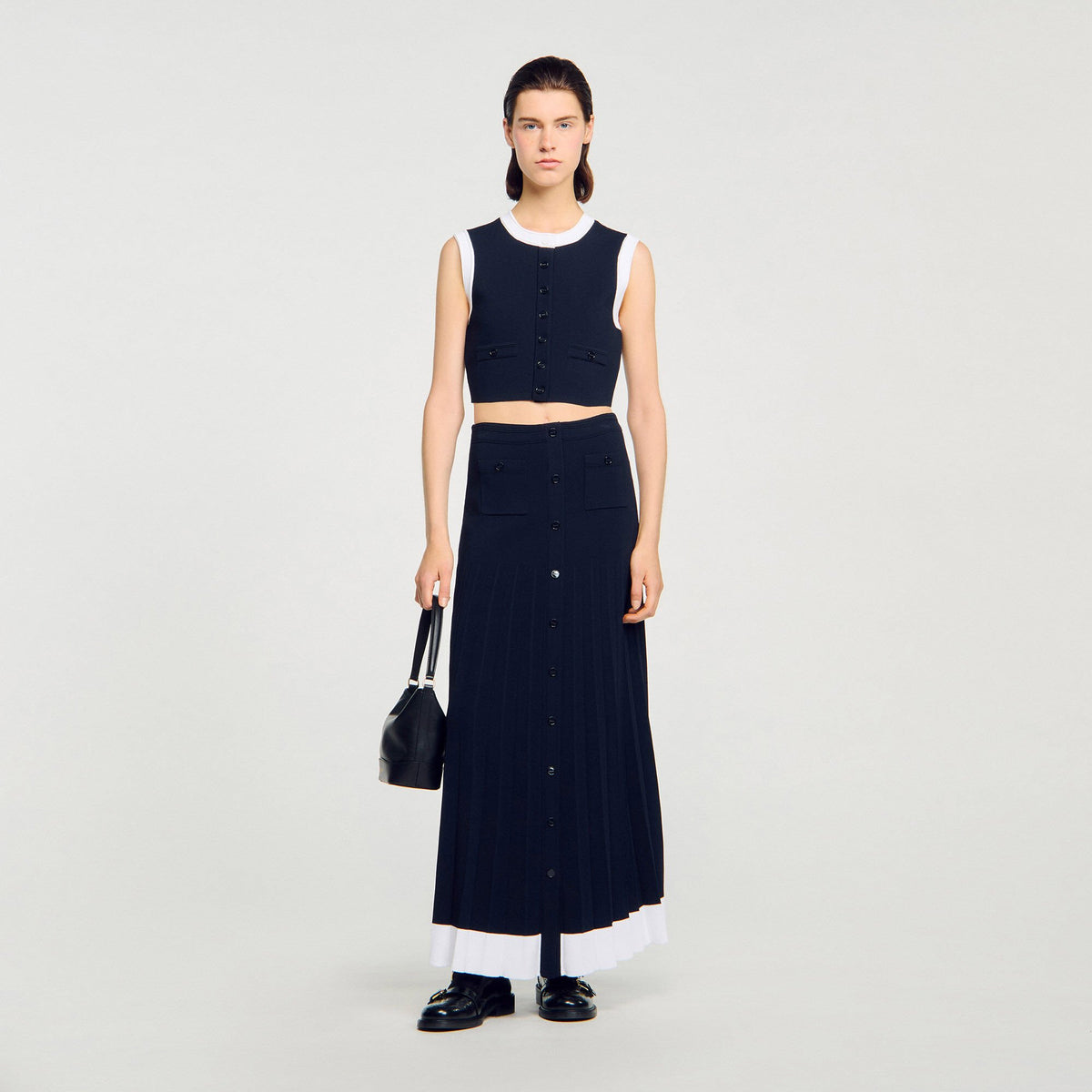 Two-tone cropped cardigan Navy Blue Sandro Women