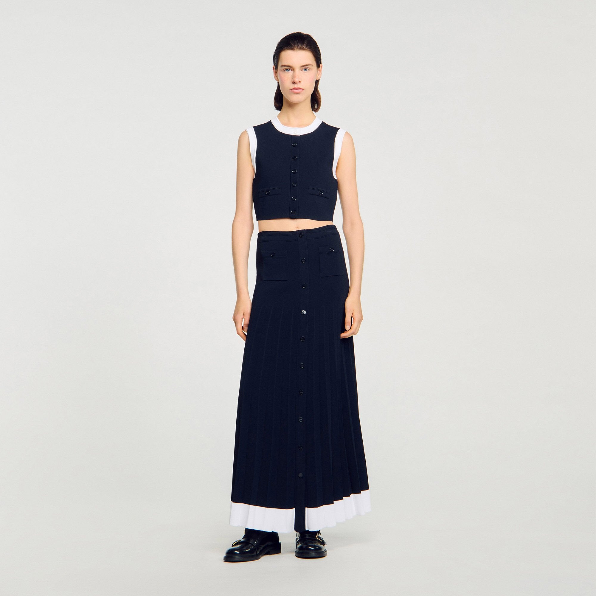Two-tone cropped cardigan Navy Blue Sandro Women