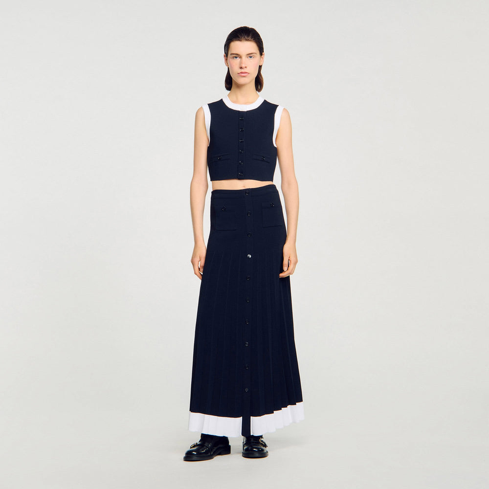 Two-tone cropped cardigan Navy Blue Sandro Women