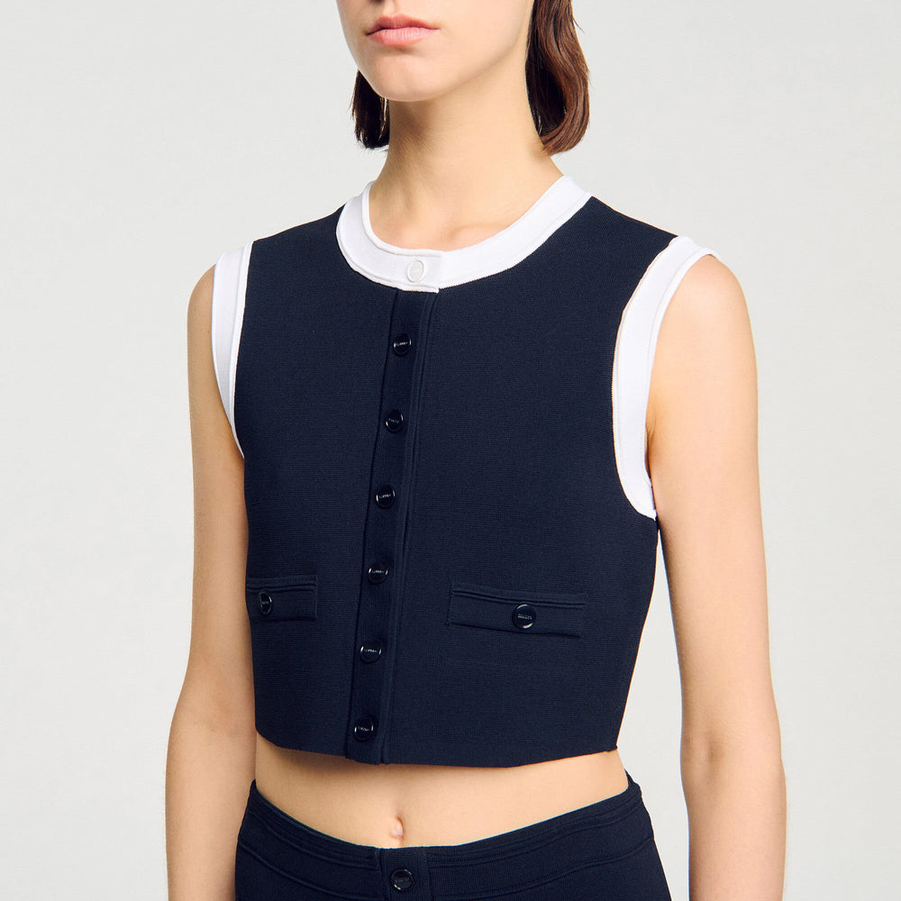Two-tone cropped cardigan Navy Blue Sandro Women