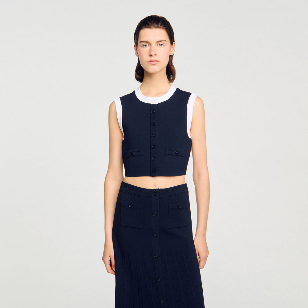 Two-tone cropped cardigan Navy Blue Sandro Women