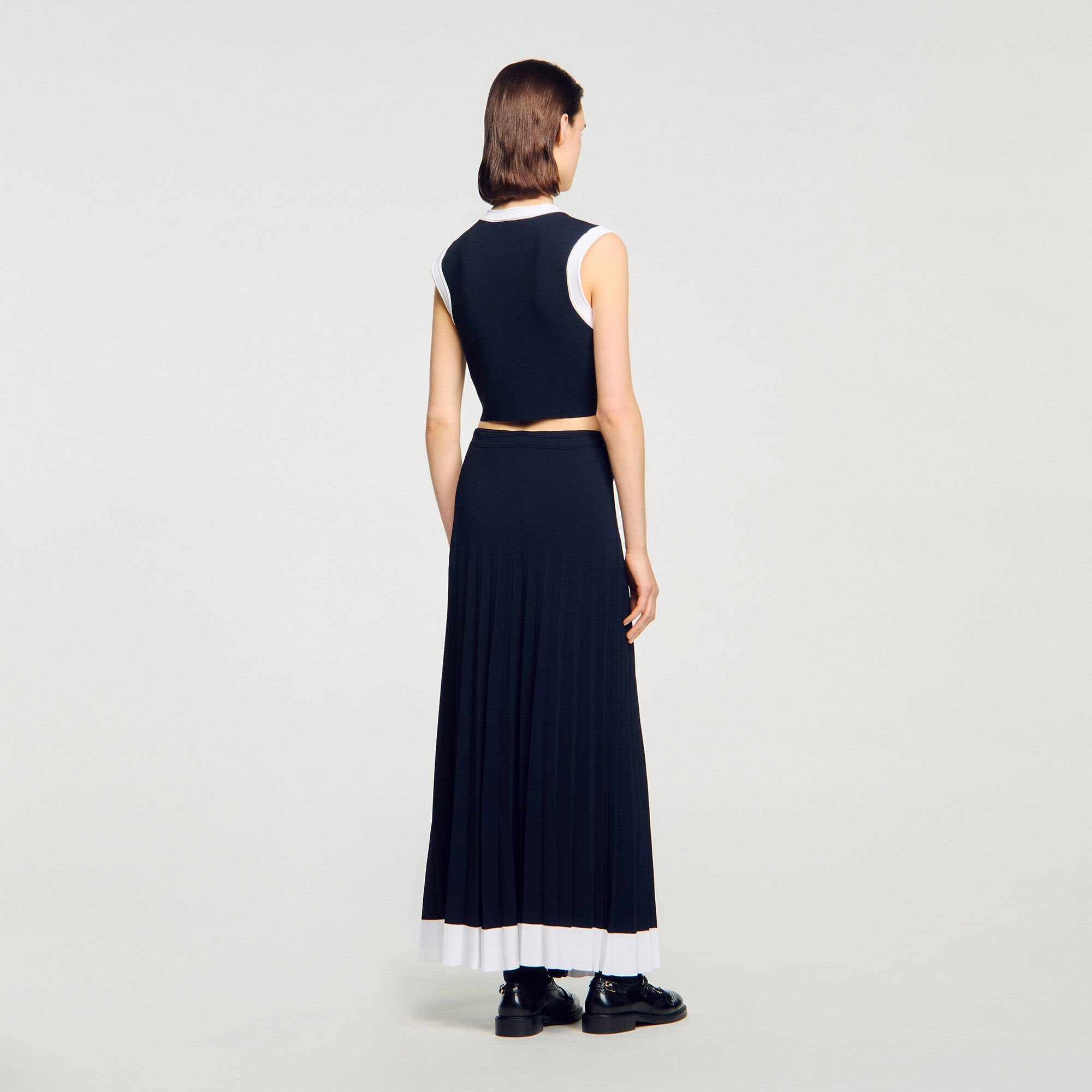 Two-tone cropped cardigan Navy Blue Sandro Women