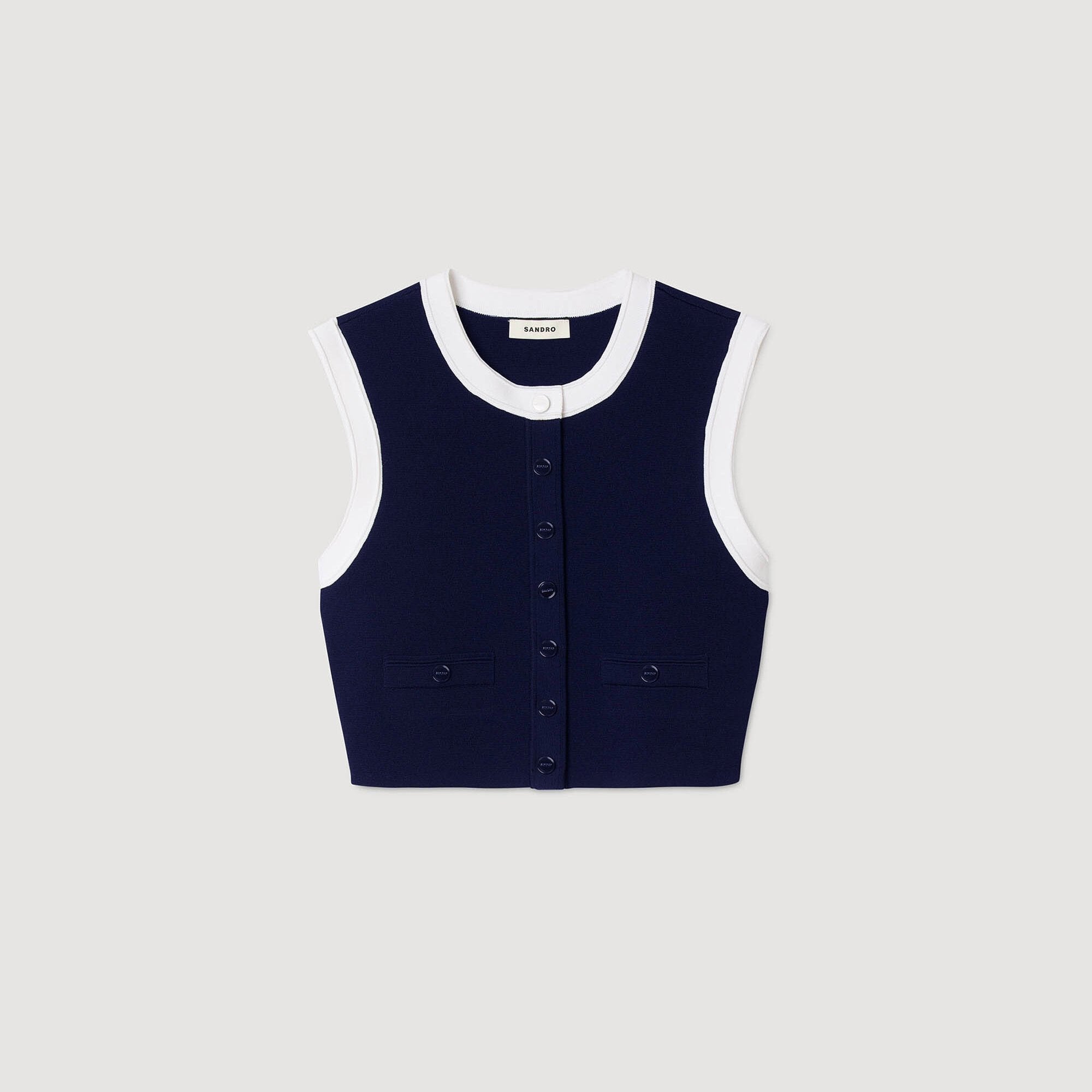 Two-tone cropped cardigan Navy Blue Sandro Women