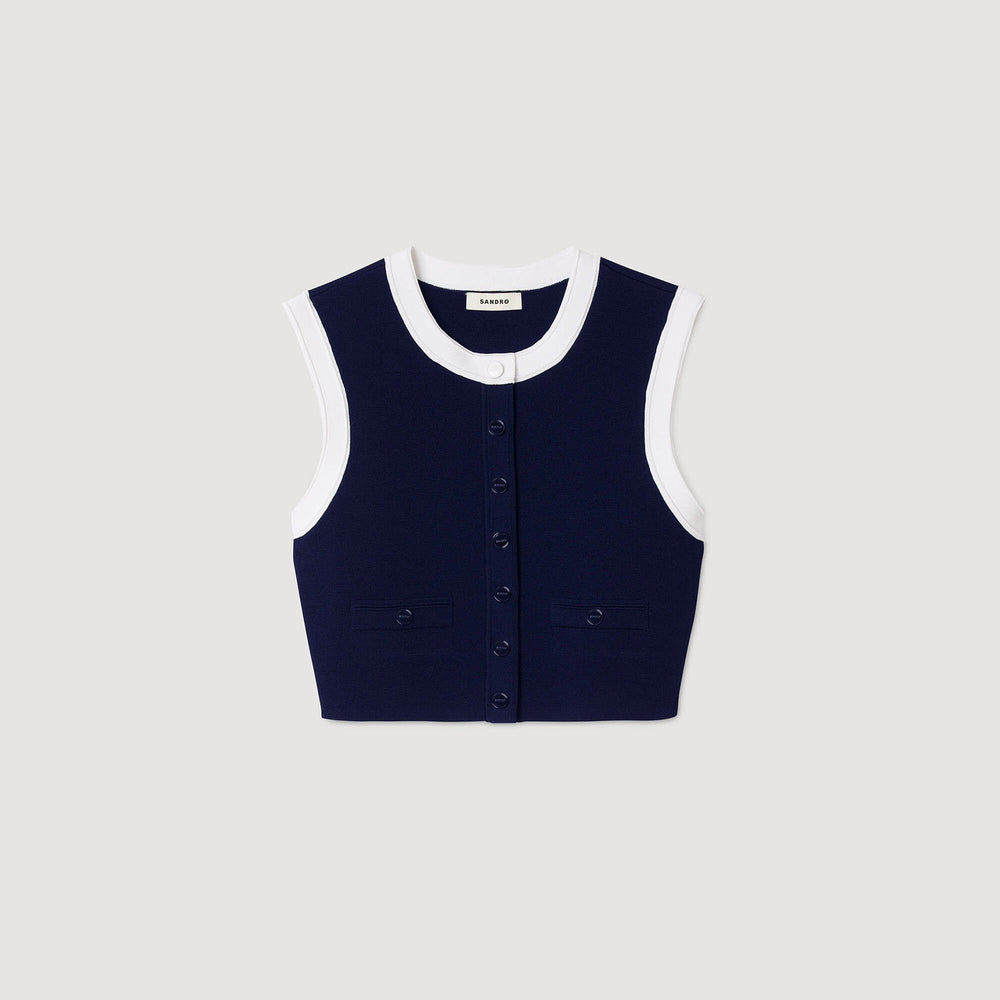 Two-tone cropped cardigan Navy Blue Sandro Women