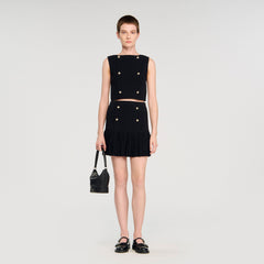Button detail cropped knit top Black Sandro Women