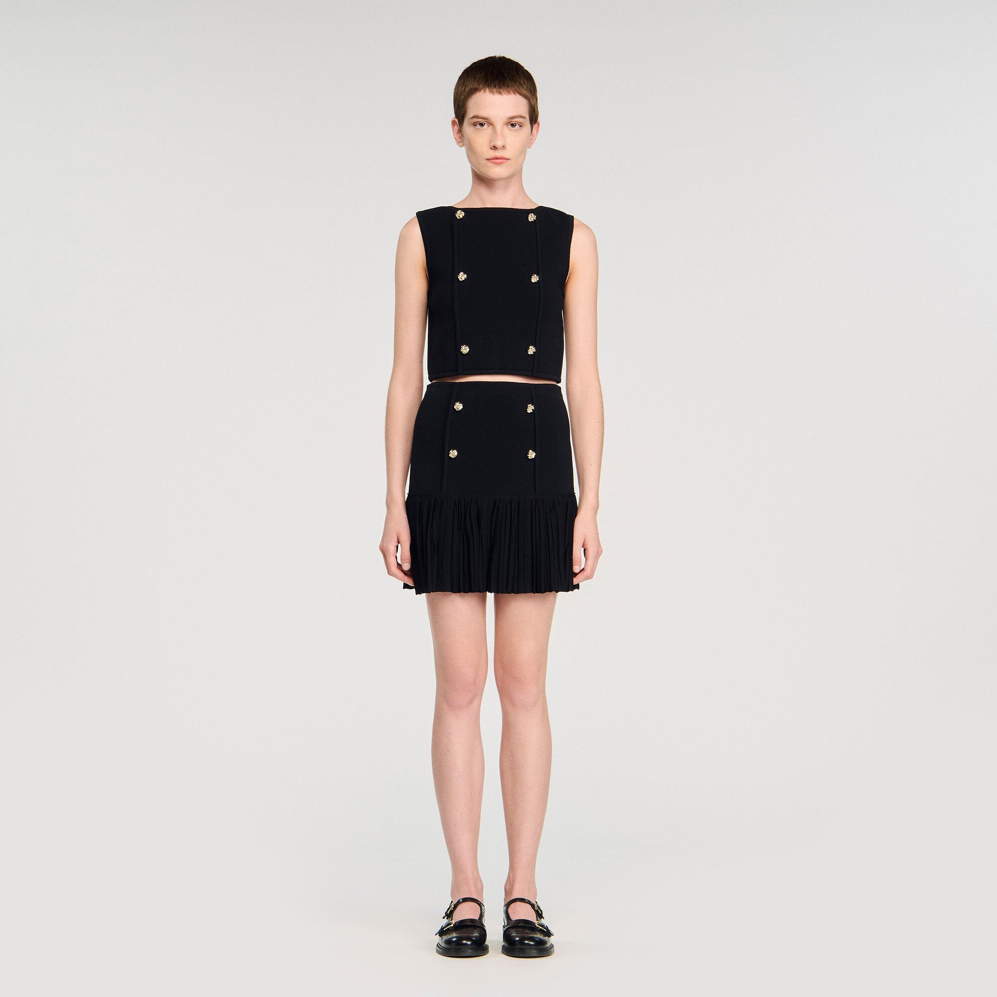 Button detail cropped knit top Black Sandro Women