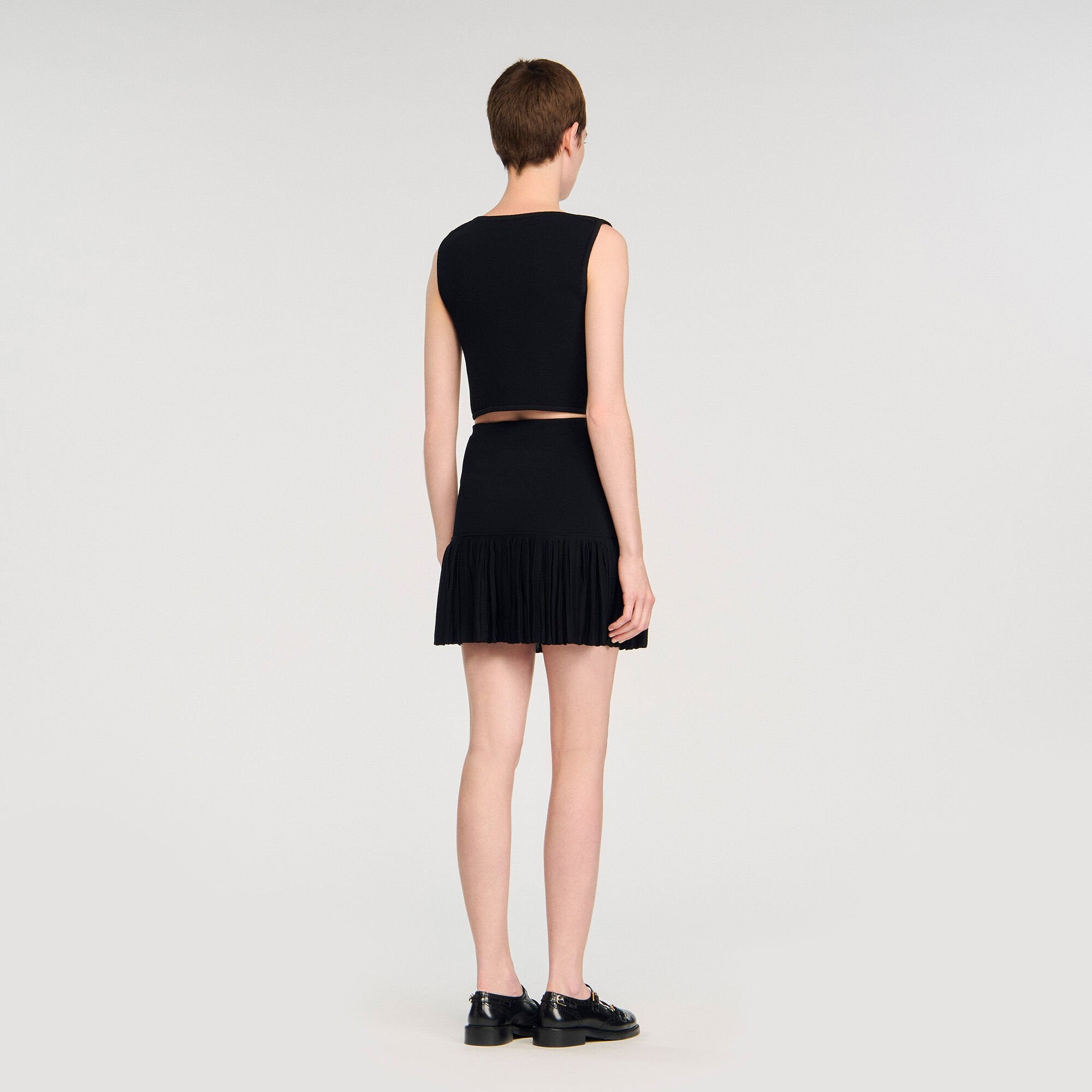 Button detail cropped knit top Black Sandro Women