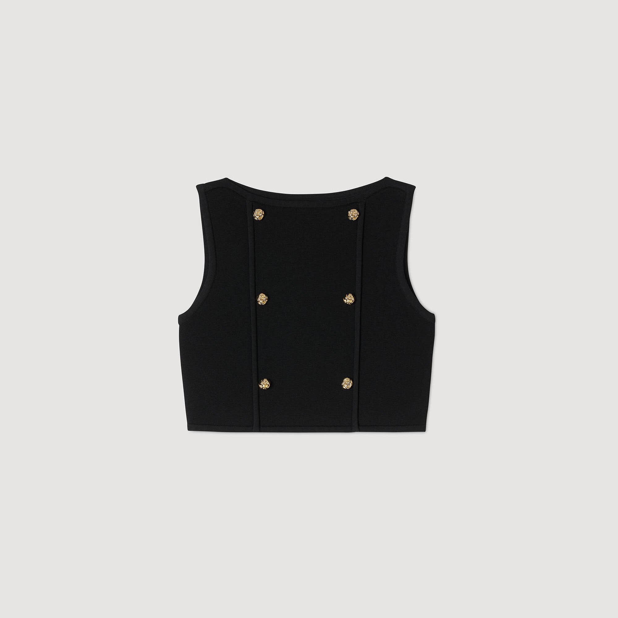 Button detail cropped knit top Black Sandro Women