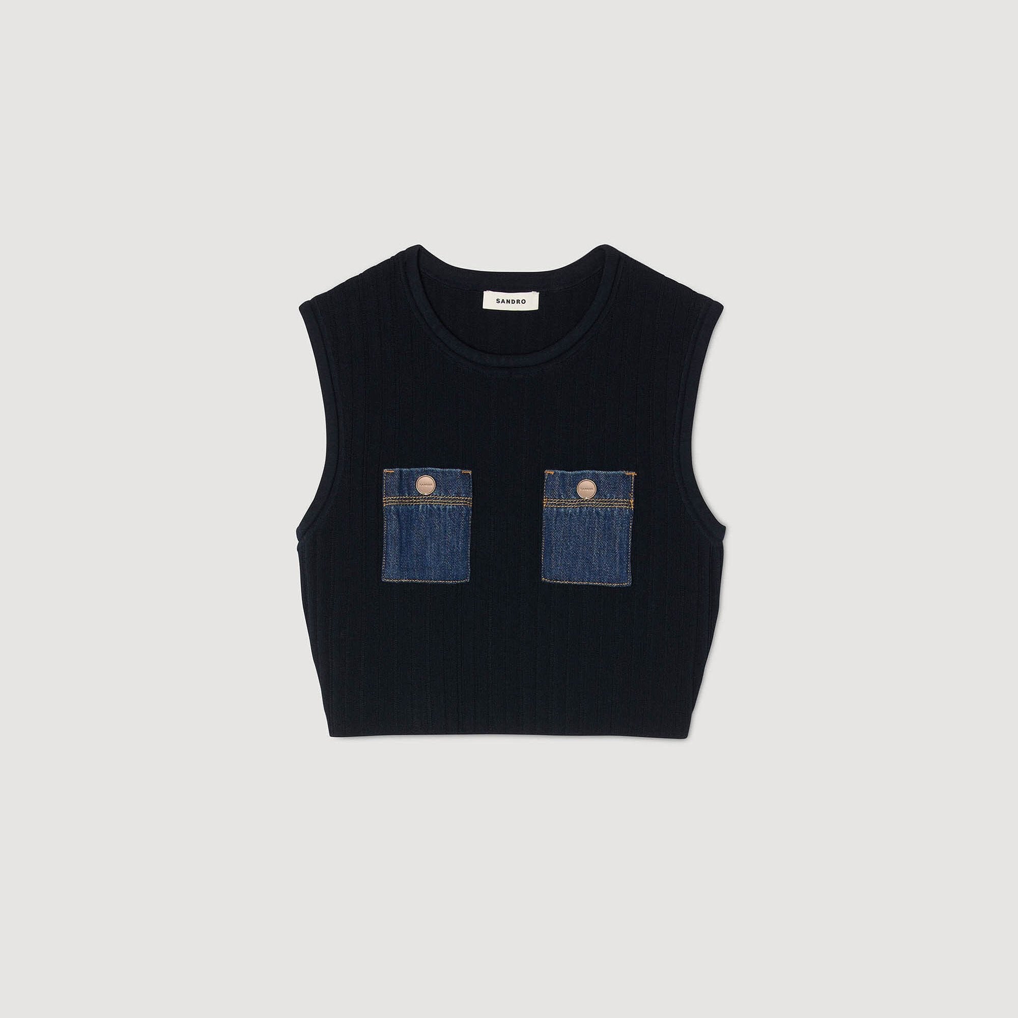 Knit and denim top Navy Blue Sandro Women