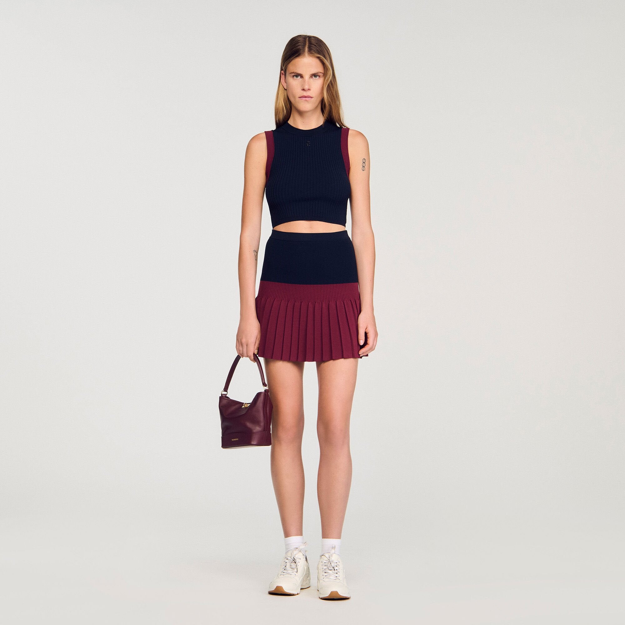 Two-tone knit top Navy Blue Sandro Women