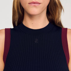 Two-tone knit top Navy Blue Sandro Women