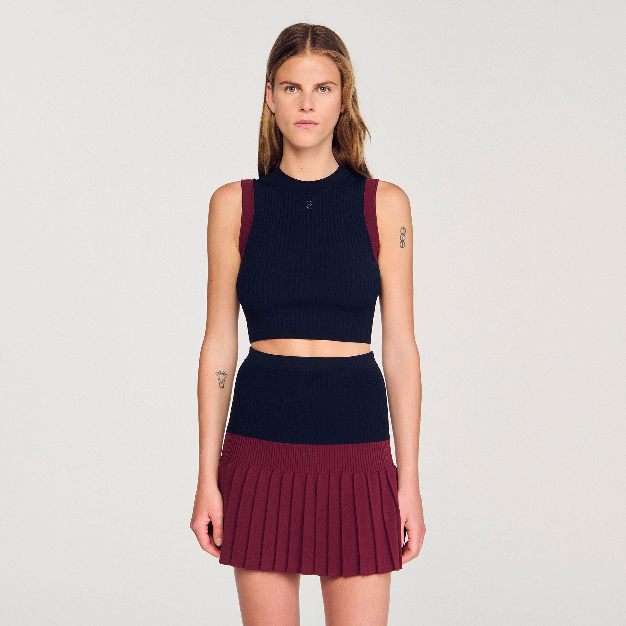 Two-tone knit top Navy Blue Sandro Women