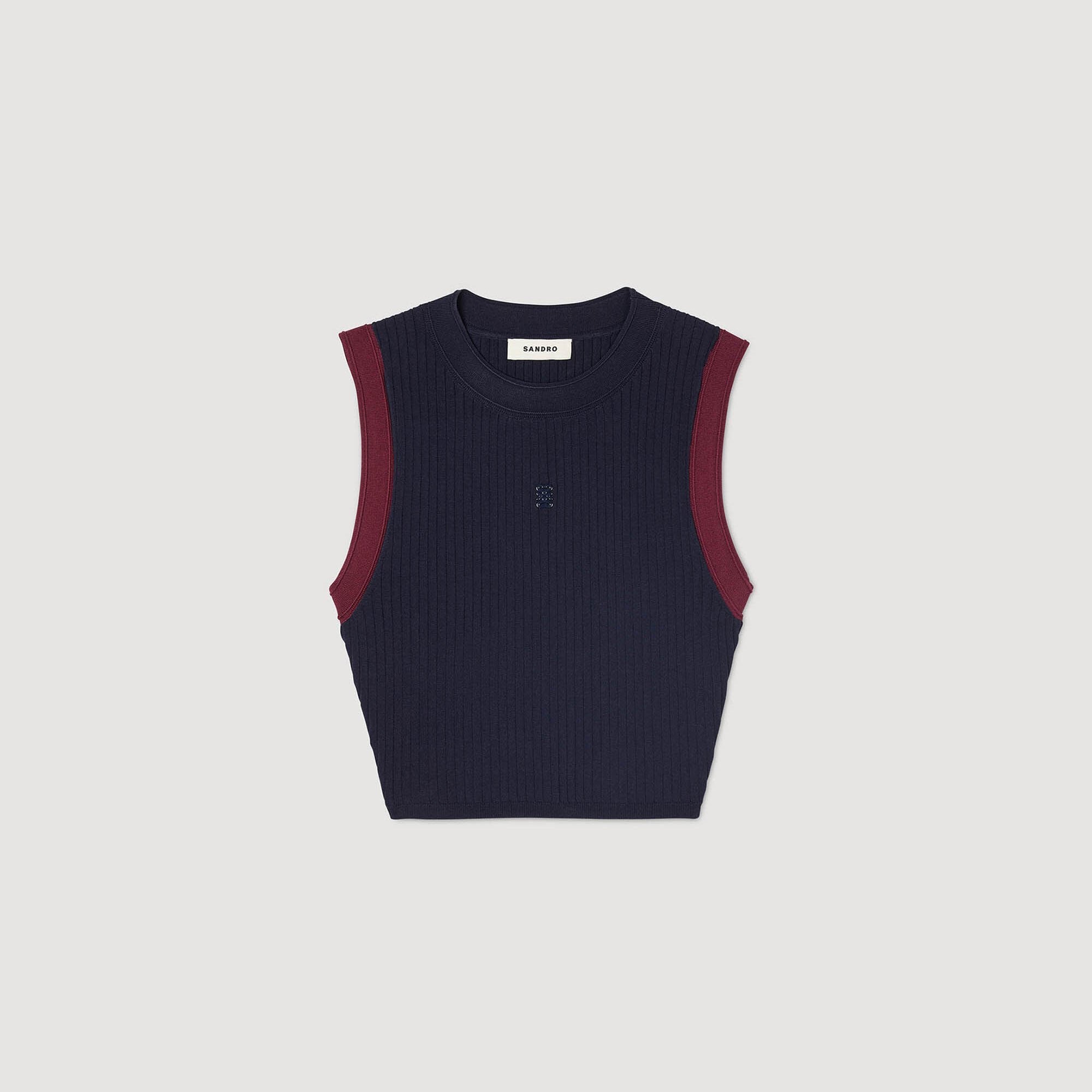 Two-tone knit top Navy Blue Sandro Women
