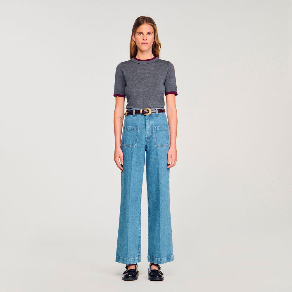 Two-tone cropped sweater Grey Sandro Women