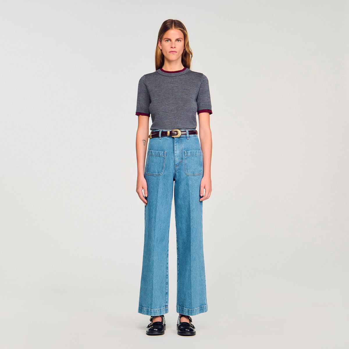 Two-tone cropped sweater Grey Sandro Women