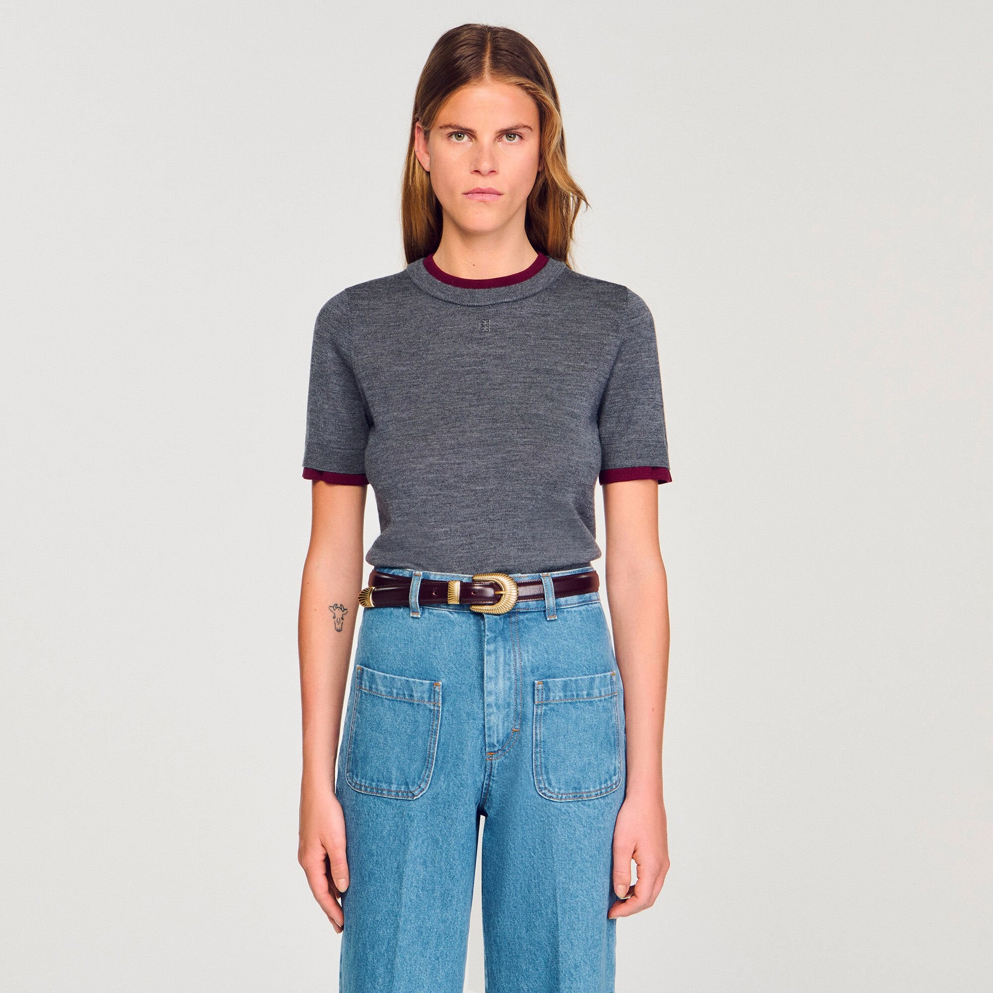 Two-tone cropped sweater Grey Sandro Women
