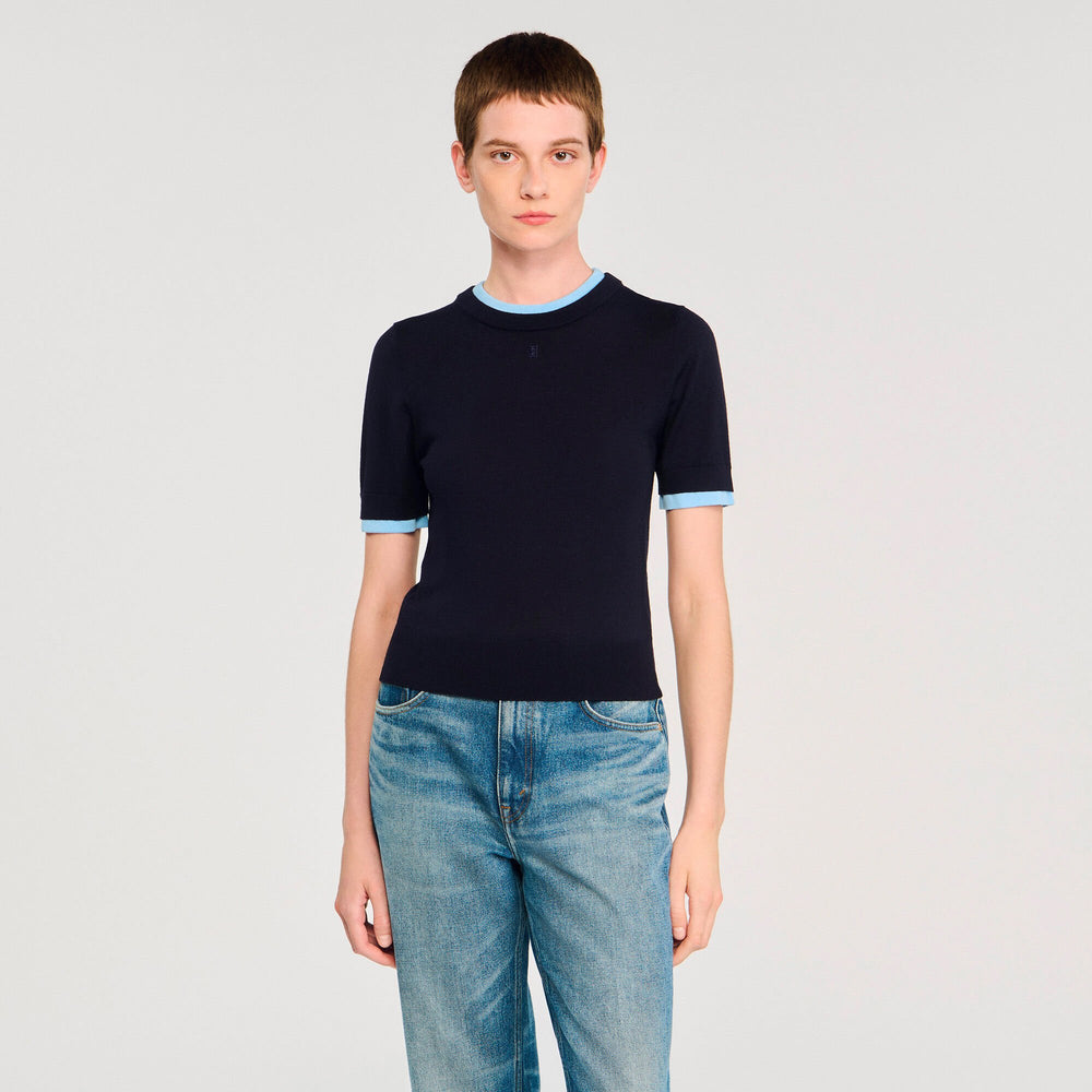 Two-tone cropped sweater Navy Blue Sandro Women