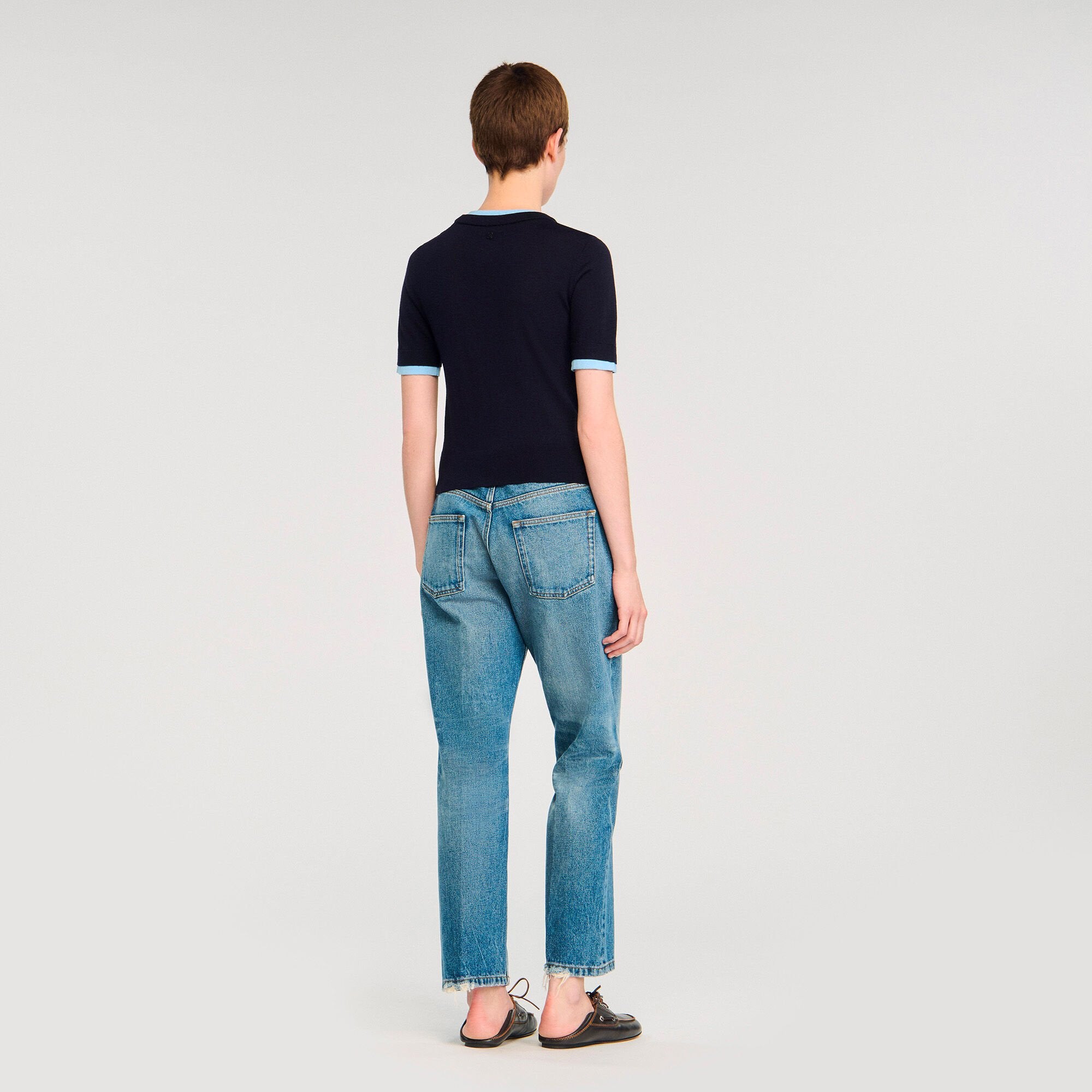 Two-tone cropped sweater Navy Blue Sandro Women